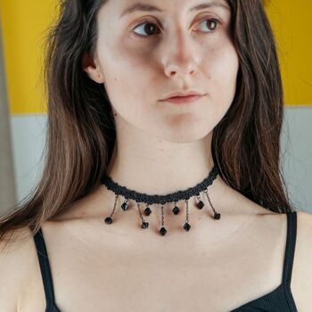 Handmade Black Beaded Gothic Emo Lace Choker Necklace, 4 of 7