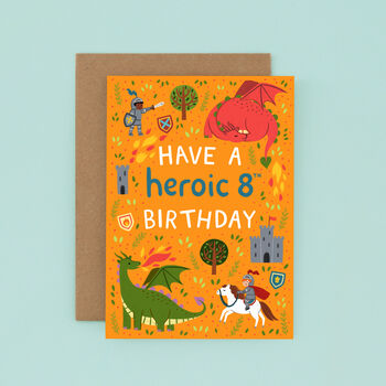 Any Age Heroes And Dragons Birthday Card, Boys Age Birthday Card, Kids, 8 of 8