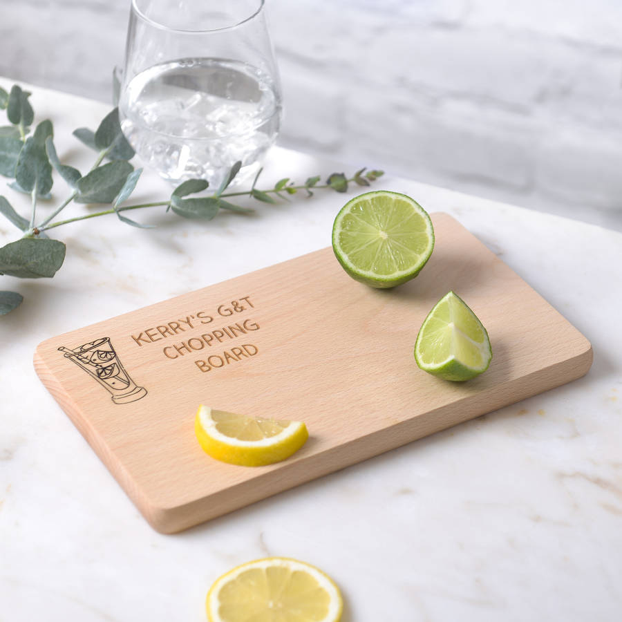 Personalised Gin And Tonic Wooden Chopping Board