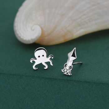 Sterling Silver Octopus And Squid Stud Earrings, 5 of 11