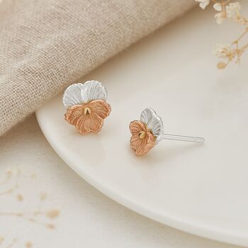 Sterling Silver And Gold Plated Violet Flower Stud Earrings – 7mm, 4 of 6