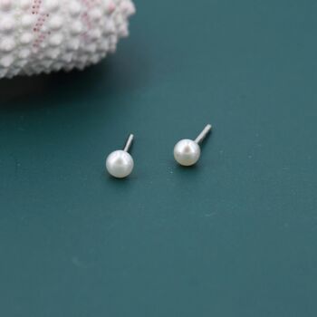 Sterling Silver Extra Tiny Genuine Pearl Stud Earrings, 3 of 10