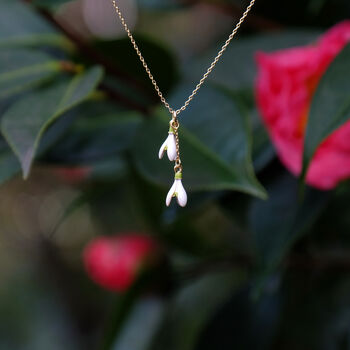 Snowdrop Flower Earrings And Necklace Set, Gold Tone, 6 of 7