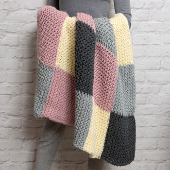 Beginners Chequered Blanket Knitting Kit, 2 of 5