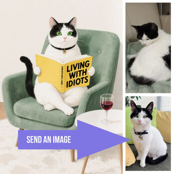 Your Own Cat Reading Book Wall Art Print | Customise Colours And Book Title, 2 of 8