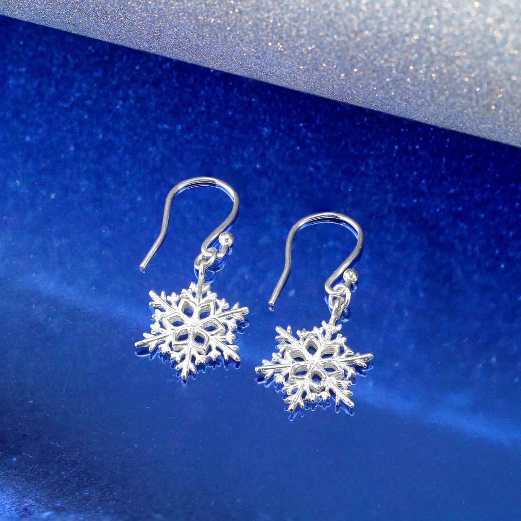 sterling silver winter snowflake earrings by lushchic jewellery