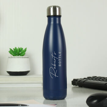 Personalised Name And Message Blue Metal Insulated Drinks Bottle, 3 of 7