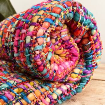 Large Rainbow Hand Loomed Soft Chunky Throw Blanket, 10 of 11