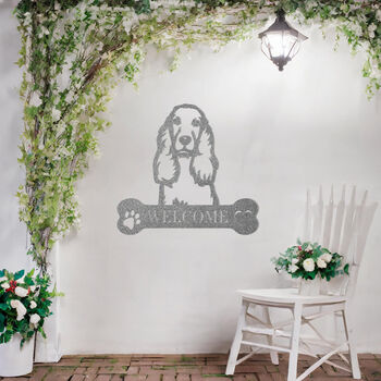 Custom Cocker Spaniel Welcome Metal Wall Art Sign For Home And Garden Decor, 10 of 11