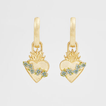 Gold Sacred Heart Huggie Earrings, 2 of 10