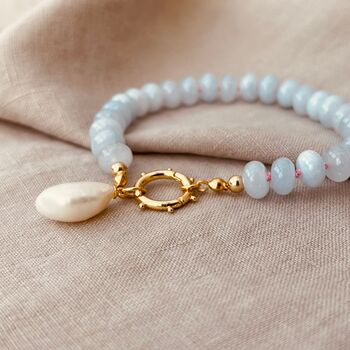 Blue Chalcedony Gemstone And Pearl Bracelet, 3 of 6