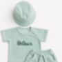 Summer Personalized 3pcs Towelling Sets Embroidered Kids Personalised T Shirt And Shorts Baby Toddler Outfit Matching Sibling Beach Outfit, thumbnail 3 of 7