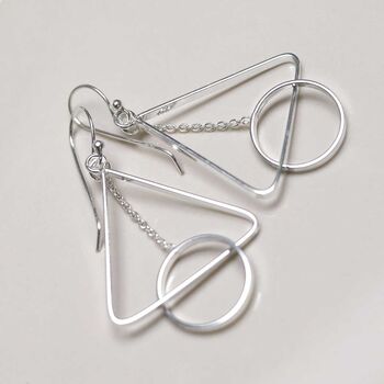 Sterling Silver Triangle And Circle Dangly Earrings, 3 of 7