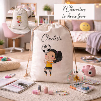 Personalised Girls Football Theme Laundry Sack, Dressing Up Storage Bag, 2 of 4