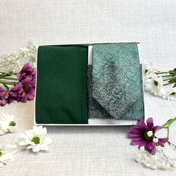 Dark Green Paisley Wedding Tie Set, 4 of 4