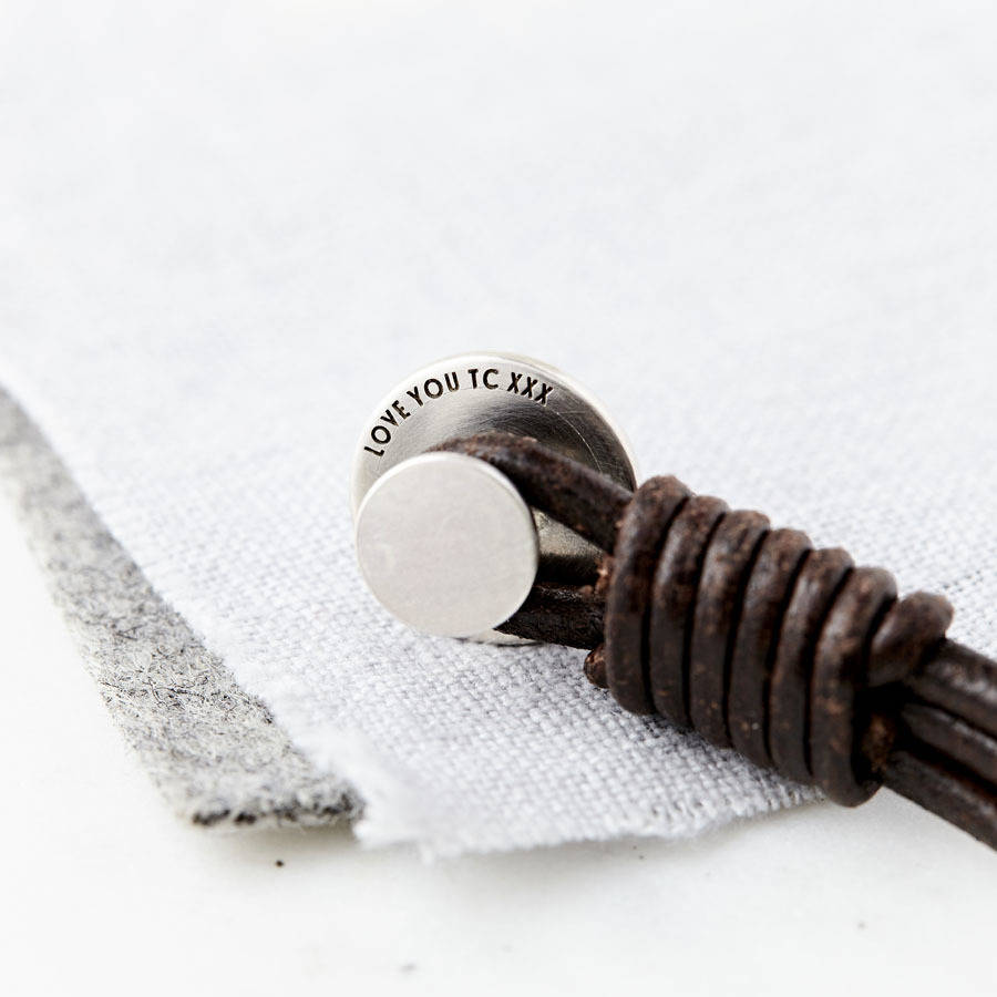 Personalised Men's Silver And Leather Bracelet By Sally Clay