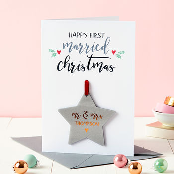 First Married Christmas Glitter Decoration Card, 4 of 4