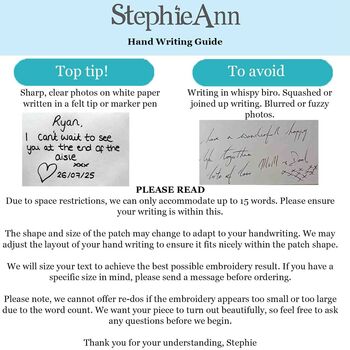 Personalised Embroidered Handwriting Wedding Dress Patch, 4 of 5