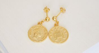18 K Gold Plated Silver Coin Stud Earrings, 2 of 5