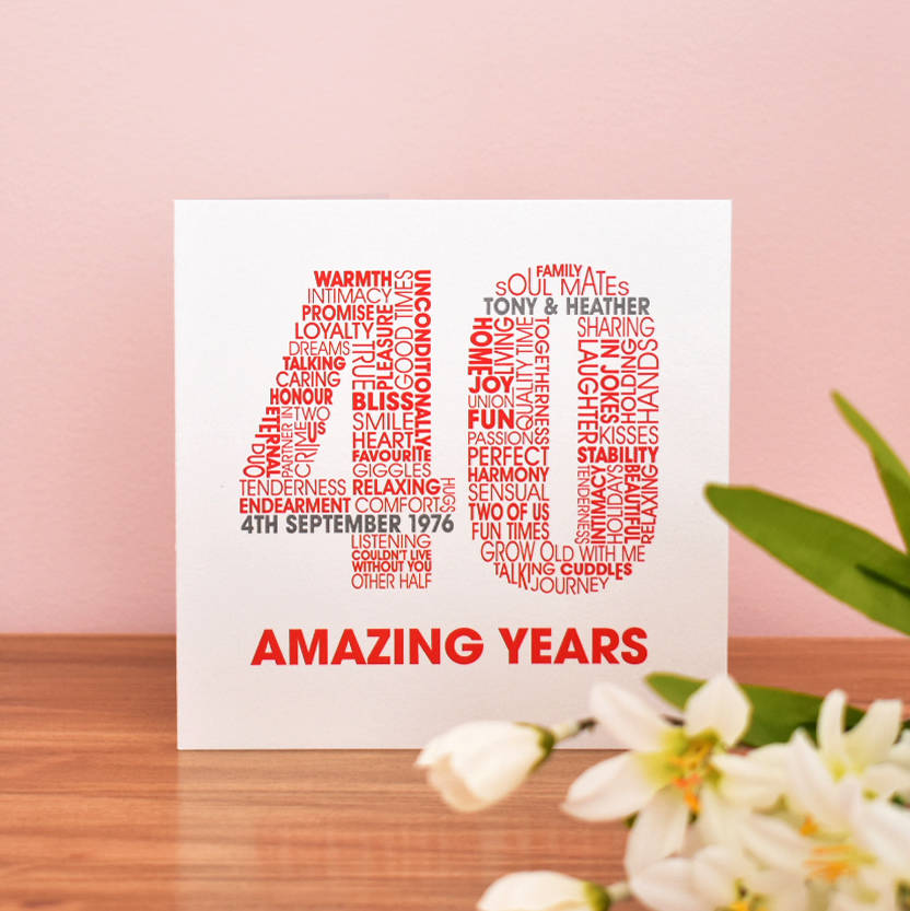personalised ruby  40th wedding  anniversary  card by mrs l 