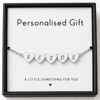 Personalise Multi Hearts Silver Gold Rose Gold Bracelet Initials Engraved, 7 of 9