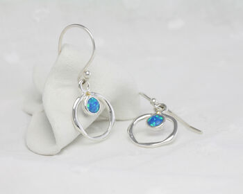 Dainty Silver Opal Drop Earrings, 3 of 8