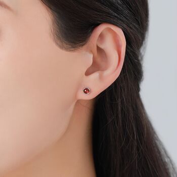 Sterling Silver Genuine Garnet Tiny Stud Earrings, 4 of 9