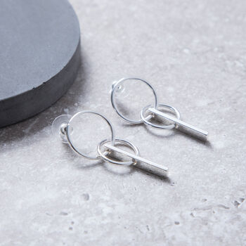 Silver Colour Linked Small Hoop Drop Earrings, 2 of 3