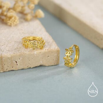 Daisy Chain Huggie Hoop Earrings In Sterling Silver, 4 of 11