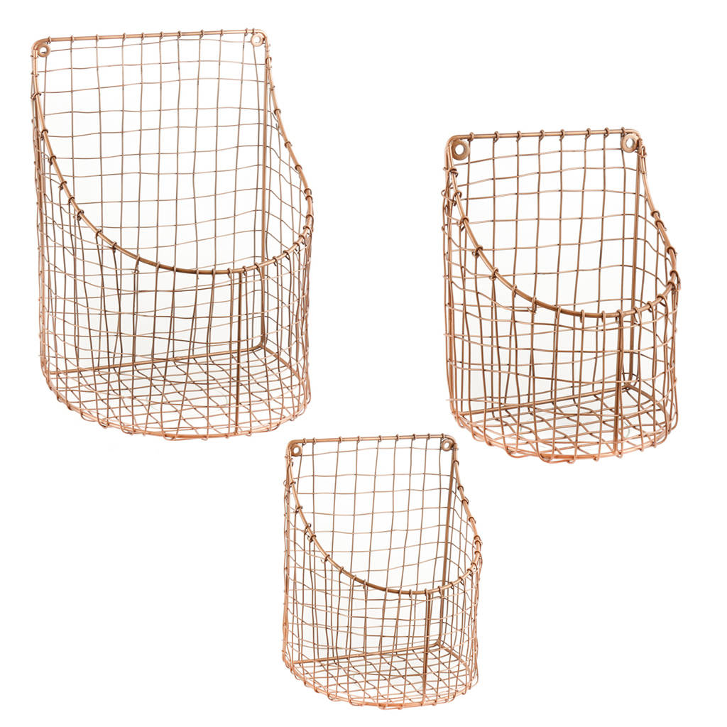 set of three copper wire wall storage baskets by dibor