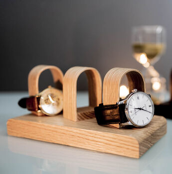 Luxury Oak Triple Watch Stand Display Personalise, 4 of 6