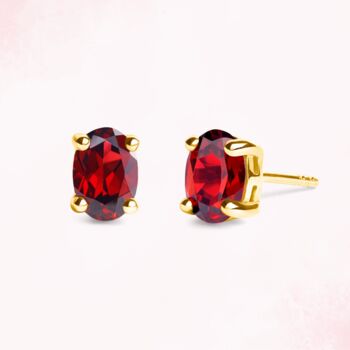 Garnet Oval Stud Earrings In Sterling Silver And Gold, 8 of 11