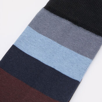 Mens Black, Blue And Khaki Block Stripe Cotton Socks, 6 of 7