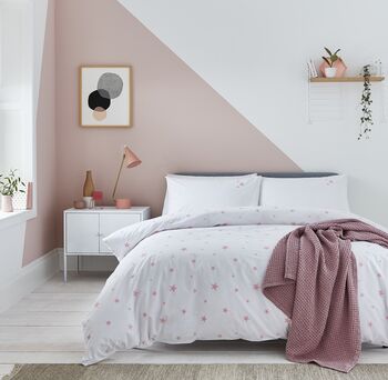 Scattered Stars Pink And White Organic Bed Linen, 3 of 4