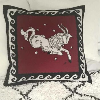 Capricorn Hand Embroidered Zodiac Cushion, 2 of 2