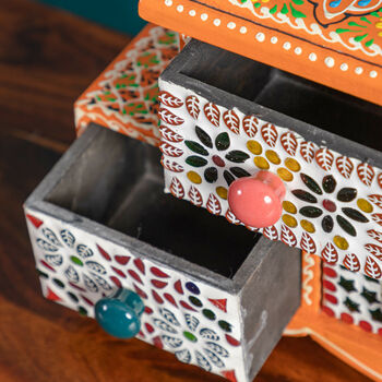 Three Drawer Orange Mosaic Wooden Spice Box, 4 of 6