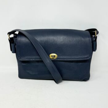 Multi Compartment Womens Leather Handbag Shoulder Bag In Navy Blue, 4 of 8