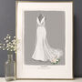 Illustrated Wedding Dress Illustration Portrait, thumbnail 1 of 12