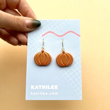Pumpkin Spice Halloween Gold Dangle Earrings, 4 of 5