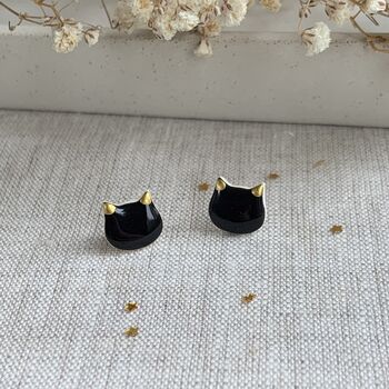 Halloween Black Cat Stud Ceramic Earrings, 7 of 9