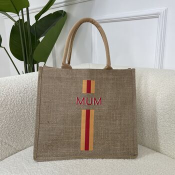Personalised Square Stripe Jute Tote Bag, 8 of 8