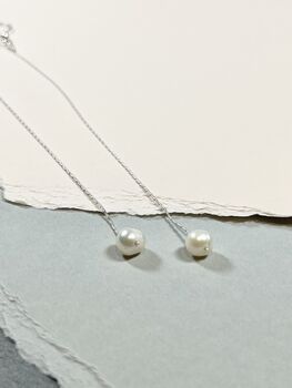 Single Pearl Long Drop Sterling Silver Earrings, 3 of 6