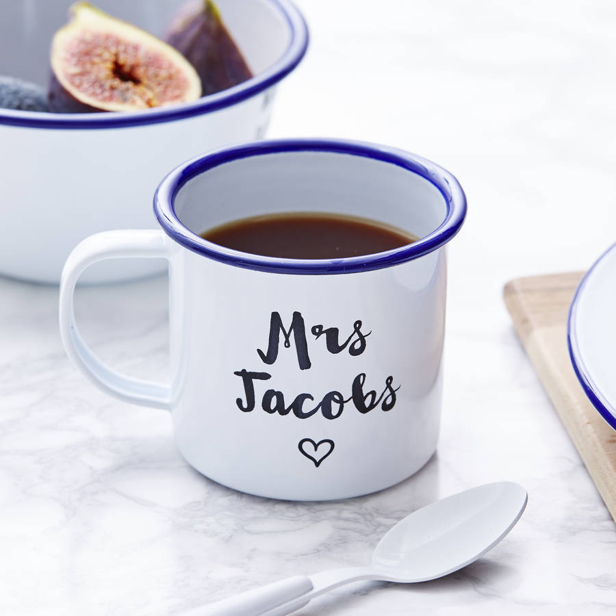 Enamel Personalised Heart Wedding Mug By Sophia Victoria Joy 