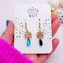 Sparkly Gold Glitter Star And Teal Drop Party Earrings, thumbnail 1 of 5