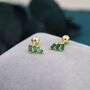 Sterling Silver Emerald Green Baguette Trio Cz Screw Back Earrings, thumbnail 5 of 12