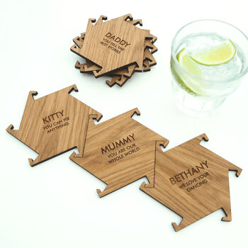 Personalised Wooden Oak Interlocking Jigsaw Coasters, 4 of 7