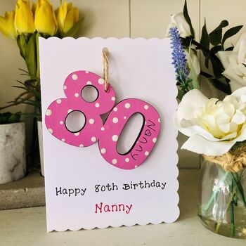 Personalised 80th Birthday Card Wooden Number Gift, 3 of 5