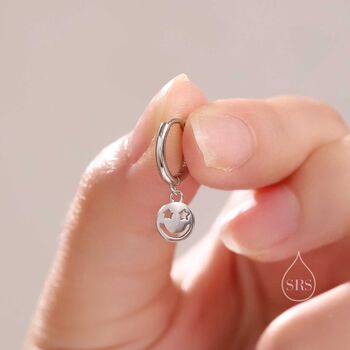 Starry Eyed Face Huggie Hoop Earrings Sterling Silver, 2 of 10