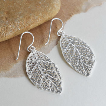 Sterling Silver Dangly Geometric Leaf Earrings, 2 of 7
