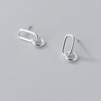 Sterling Silver Oval Link Dangle Stud Earrings, 3 of 5